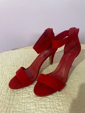 Red Suede Ankle Strap Heels size 10